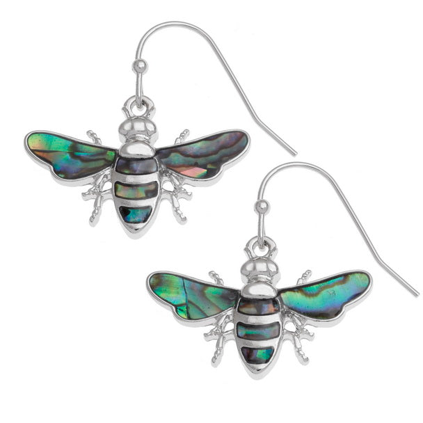 Paua Shell Bee Hook Earrings
