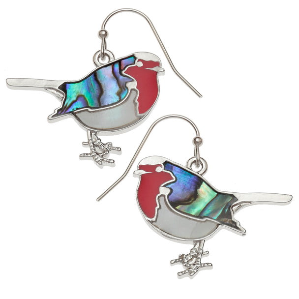Paua Shell & Mother of Pearl Robin Hook Earrings
