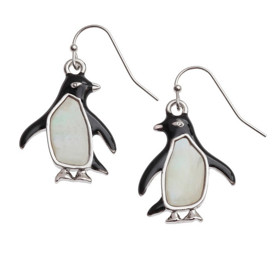 Penguin Mother of Pearl Hook Earrings