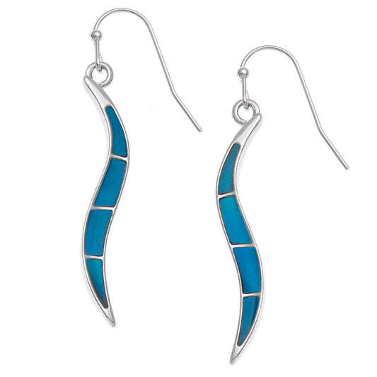 Blue Paua Long Wavy Hook Earrings