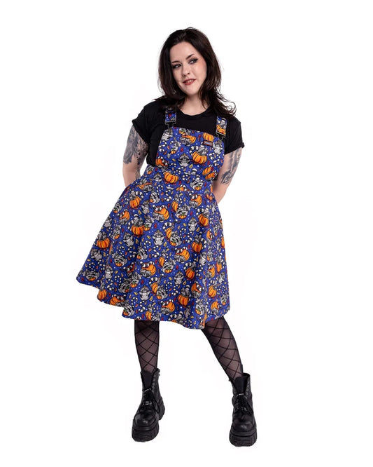 Pumpkin Raccoon Flared Stretch Pinafore Dress
