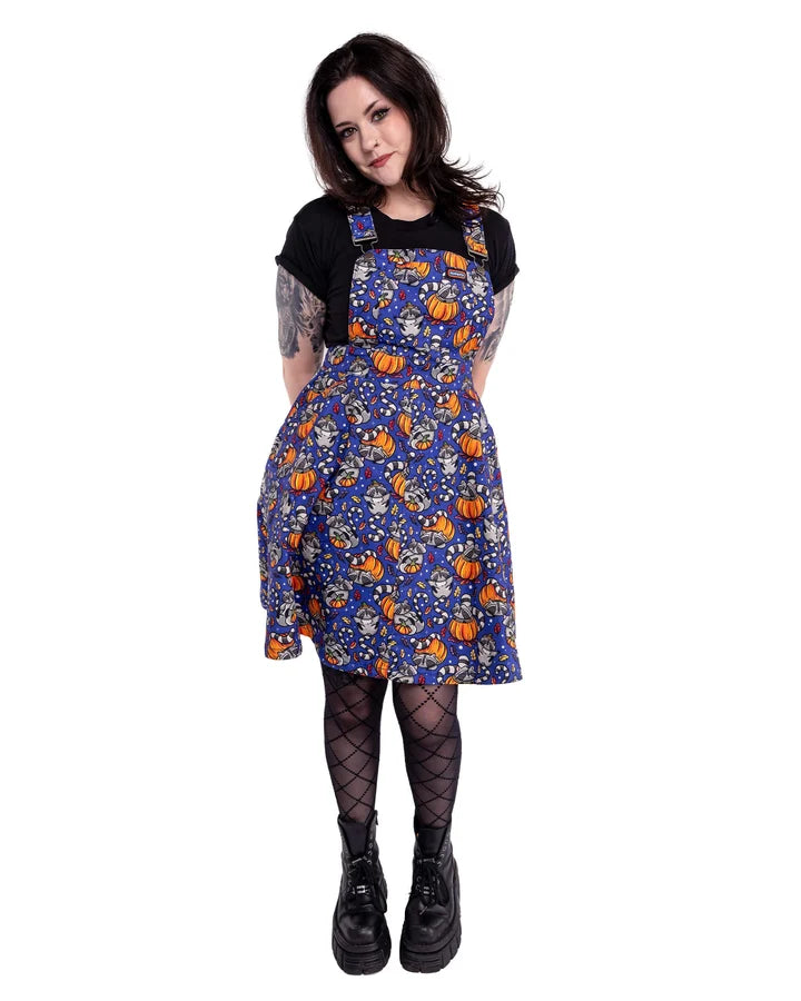 Pumpkin Raccoon Flared Stretch Pinafore Dress