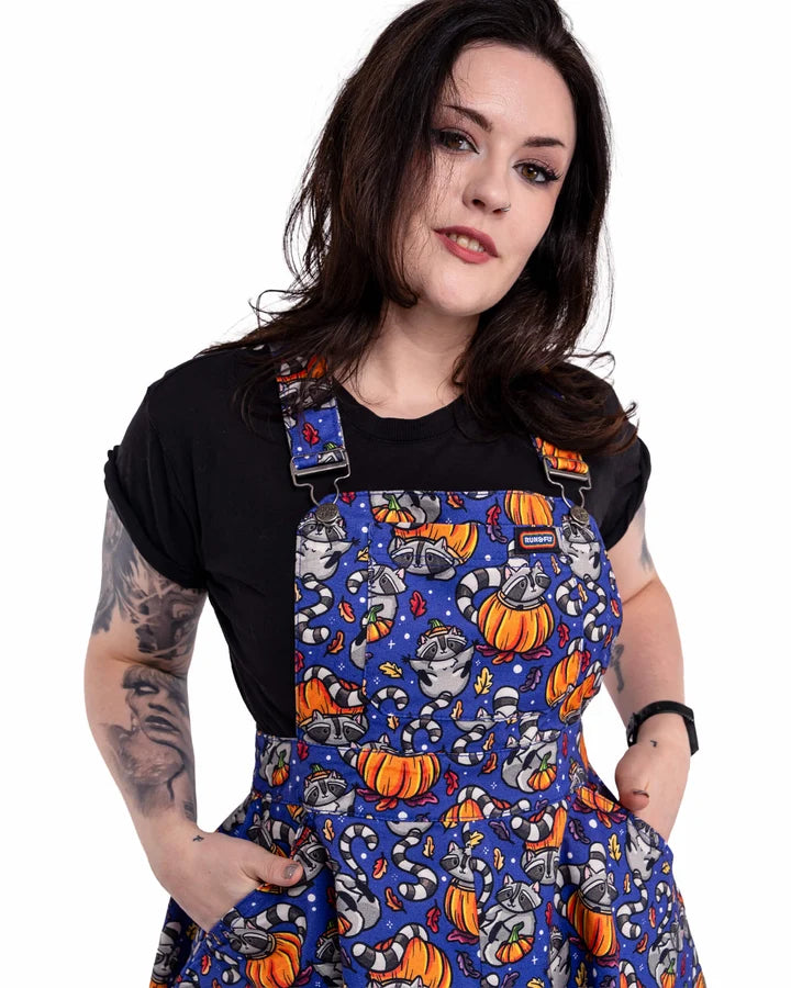 Pumpkin Raccoon Flared Stretch Pinafore Dress