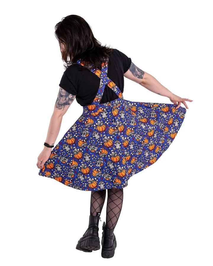 Pumpkin Raccoon Flared Stretch Pinafore Dress