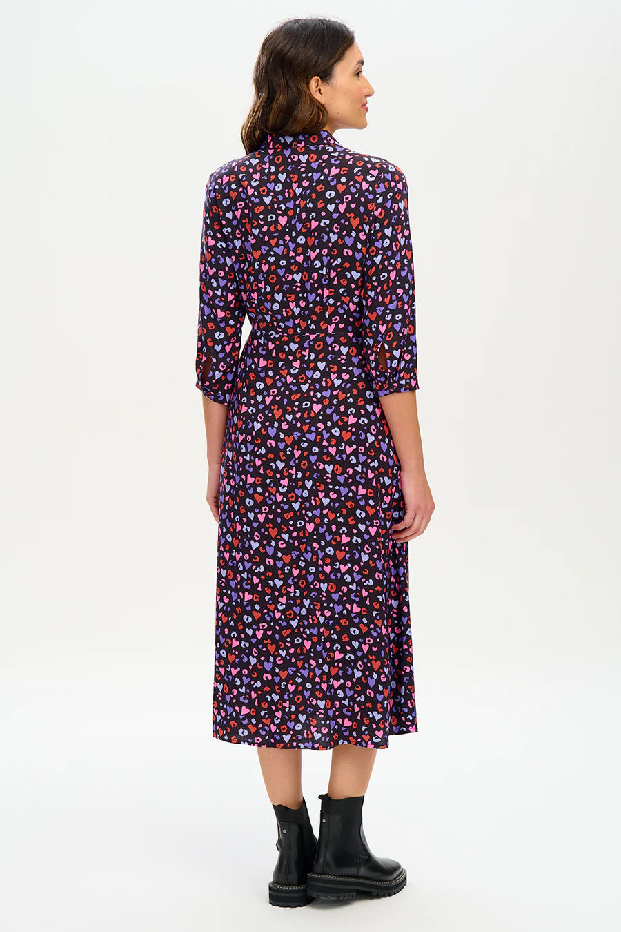 Paola Midi Shirt Dress Black/Multi Leopard Love