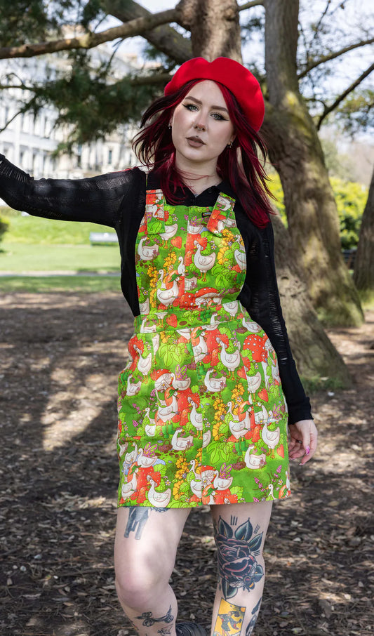 Run & Fly x The Mushroom Babes In The Geese Garden Stretch Twill Pinafore Dress