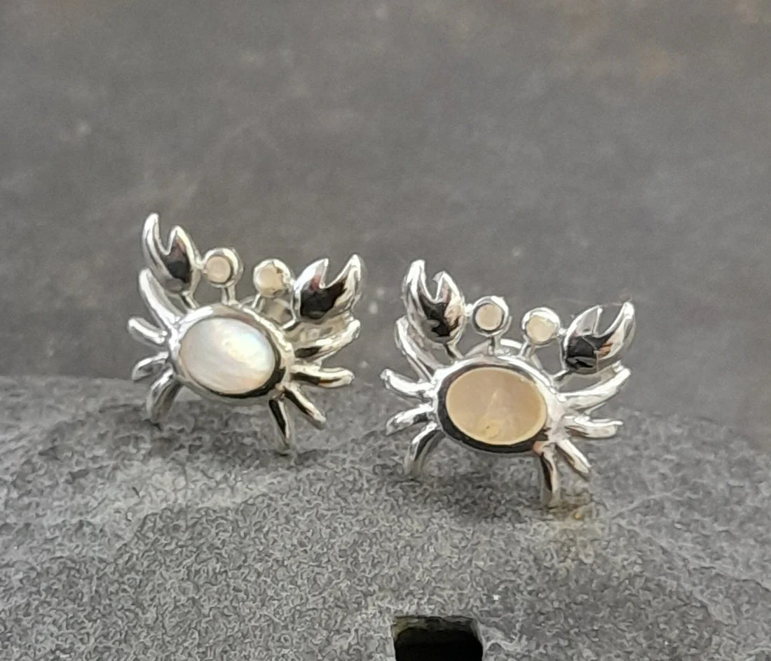 Mother of Pearl Crab Stud Earrings 12x9mm