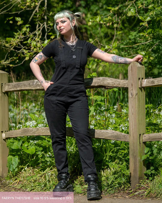 Rebel Romance- Jet Black Stretch Dungarees