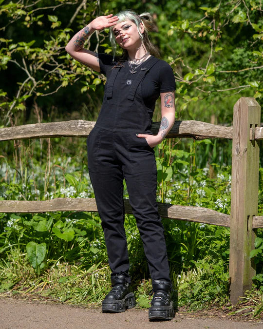 Rebel Romance- Jet Black Stretch Dungarees