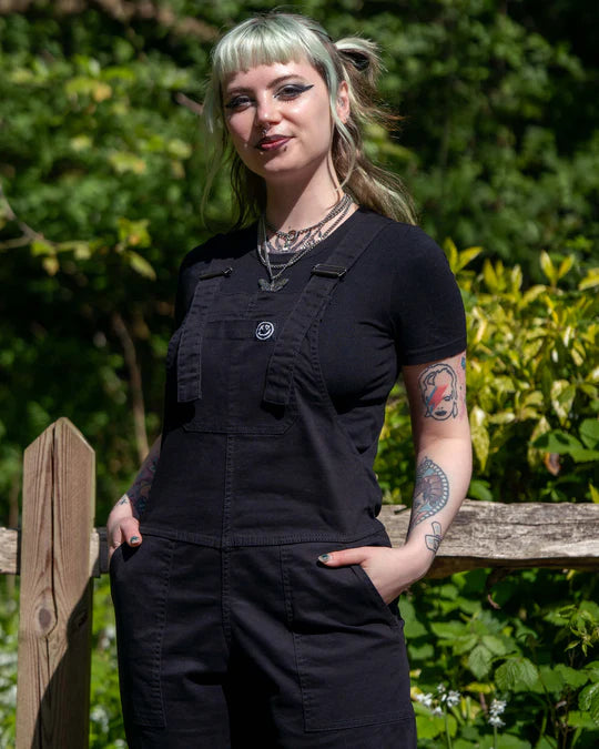 Rebel Romance- Jet Black Stretch Dungarees