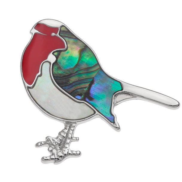 Paua Shell & Mother of Pearl Robin Pin Badge
