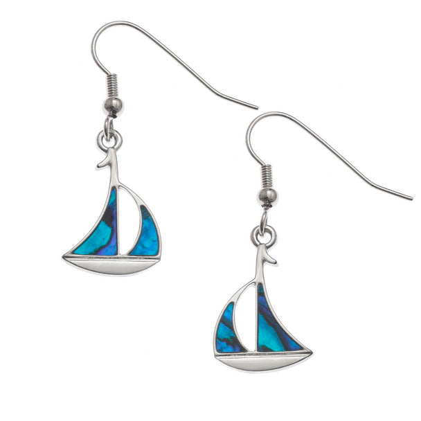 Paua Shell Blue Sailboat Earrings