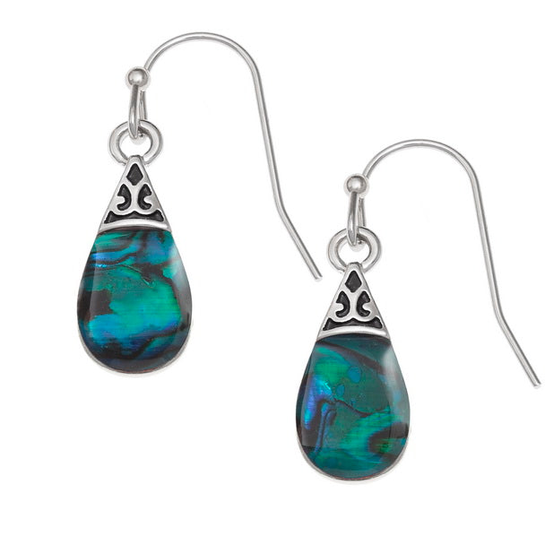 Blue Paua Teardrop Hook Earrings