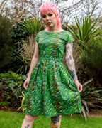 Camo Dino Stretch Belted Tea Dress With Pockets