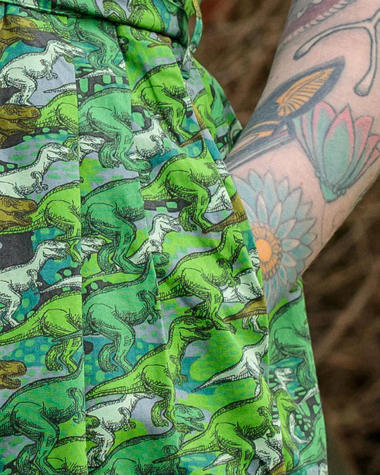 Camo Dino Stretch Belted Tea Dress With Pockets