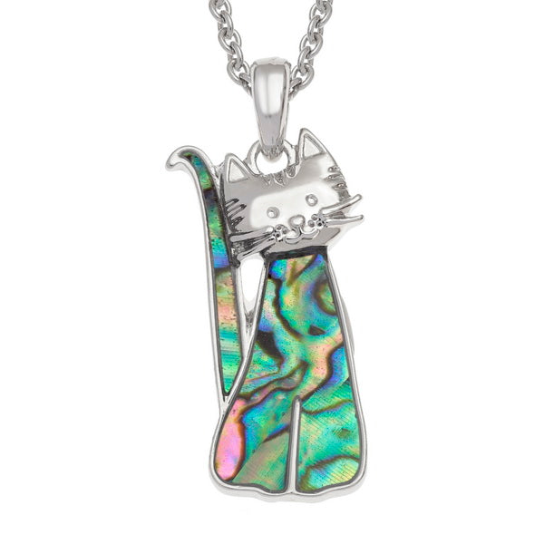 Natural Paua Sitting Cat Necklace