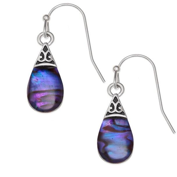 Purple Paua Peardrop Hook Earrings