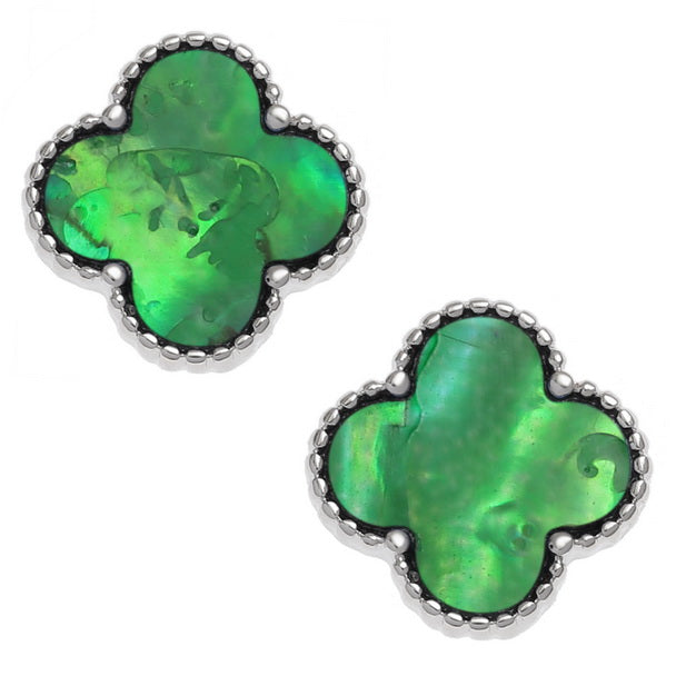 Green Paua Quatrefoil Stud Earrings