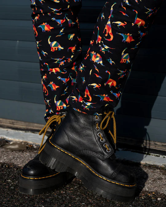 Black Rainbow Dinosaur Stretch Twill Dungarees