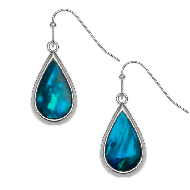 Paua Shell Blue Teardrop Hook Earrings