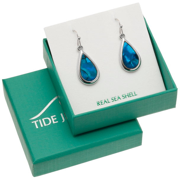 Paua Shell Blue Teardrop Hook Earrings