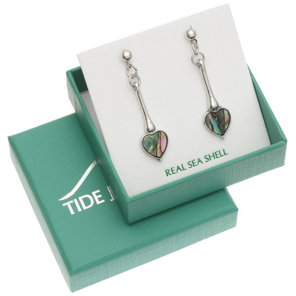 Paua Shell Long Heart Stud Earrings