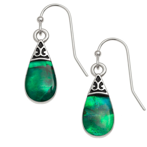 Green Paua Shell Teardrop Hook Earrings