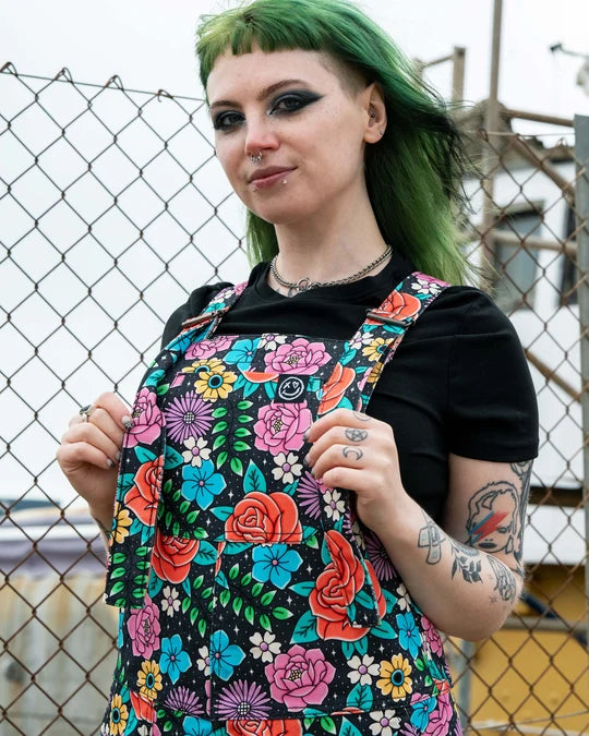 Rebel Romance- Tattoo Floral Stretch Dungarees
