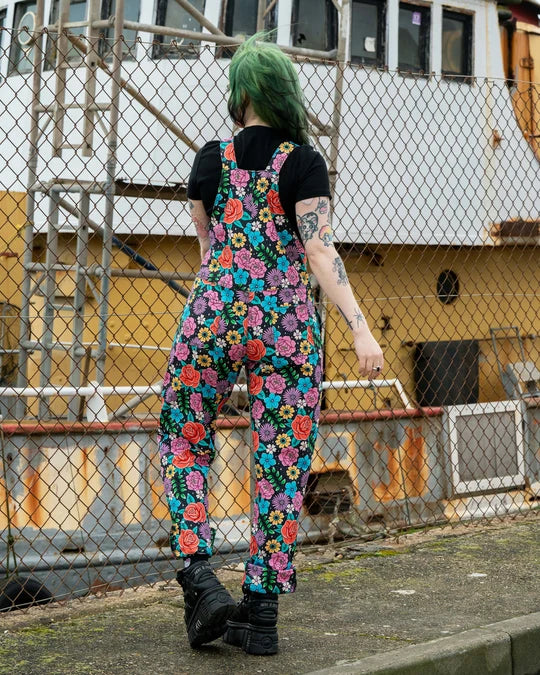 Rebel Romance- Tattoo Floral Stretch Dungarees