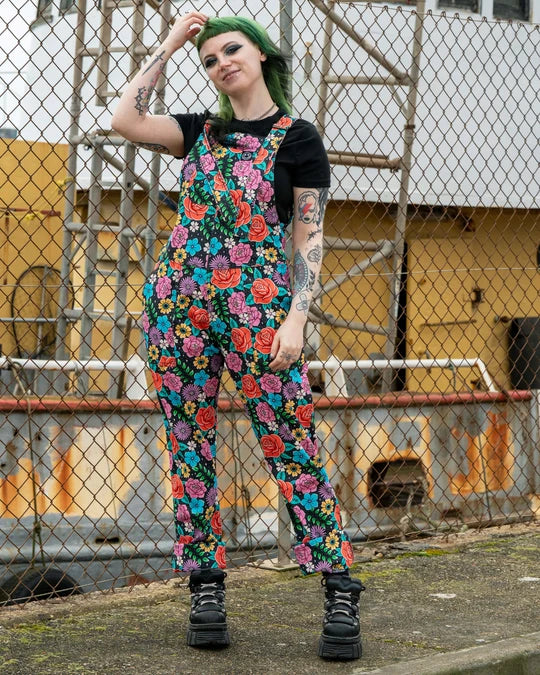 Rebel Romance- Tattoo Floral Stretch Dungarees