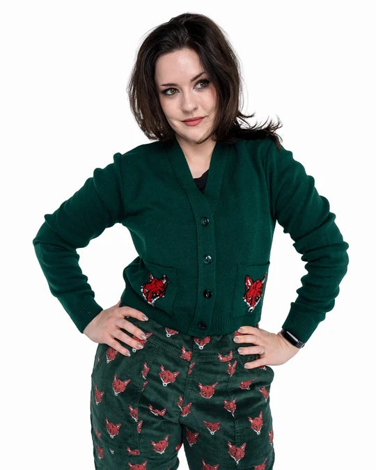 Fox Head V Necked Cropped Cardigan