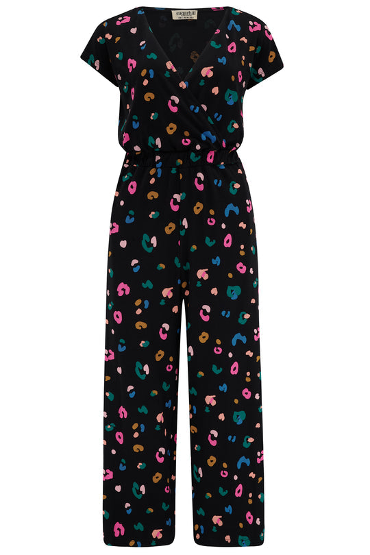 Katrina Cropped Jersey Jumpsuit - Black, Paintbox Leopard