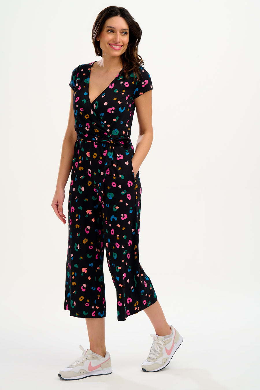 Katrina Cropped Jersey Jumpsuit - Black, Paintbox Leopard