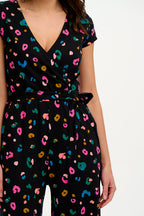 Katrina Cropped Jersey Jumpsuit - Black, Paintbox Leopard