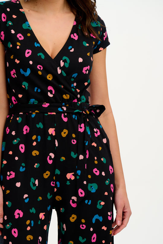 Katrina Cropped Jersey Jumpsuit - Black, Paintbox Leopard
