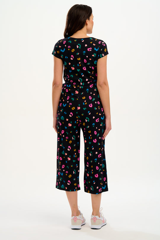 Katrina Cropped Jersey Jumpsuit - Black, Paintbox Leopard