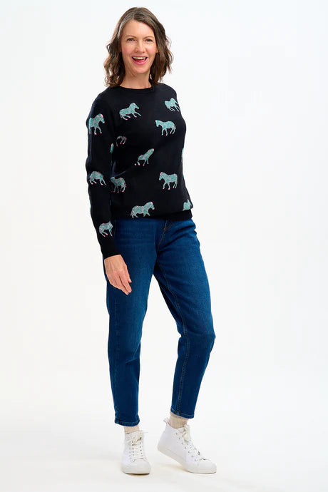 Lizzie Jumper - Black, Vibrant Zebras