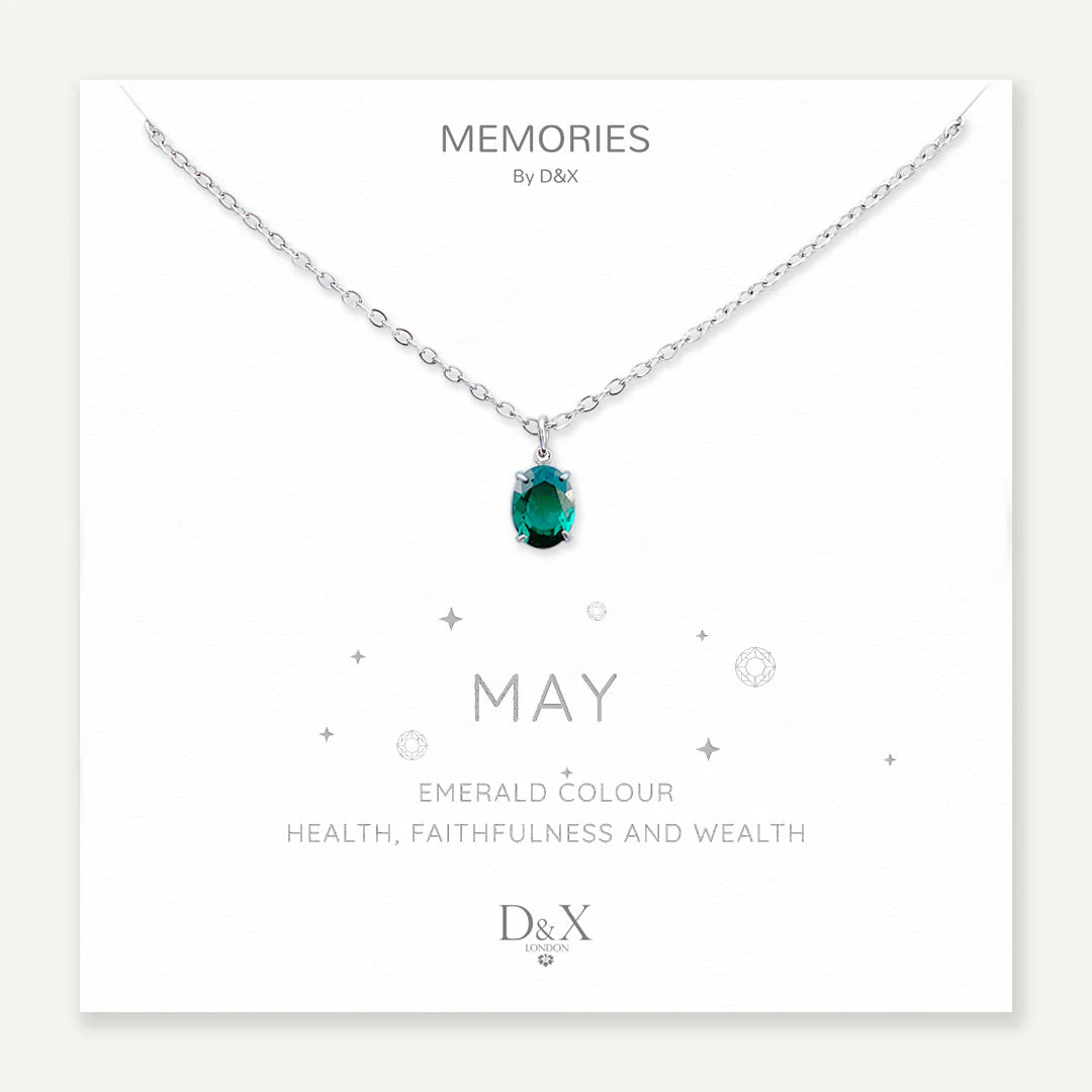 Memories: "MAY" | Emerald Necklace | White Gold-Plated £15