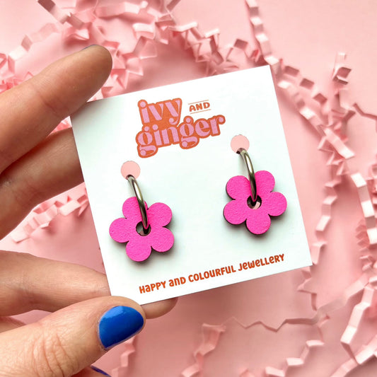 Ivy & Ginger - Neon Pink Flower Hoop Earrings