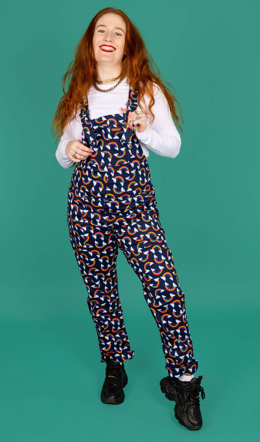 Over the Rainbow & Clouds Stretch Twill Dungarees
