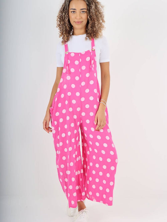 Pink Polka Dot One Size Dungarees