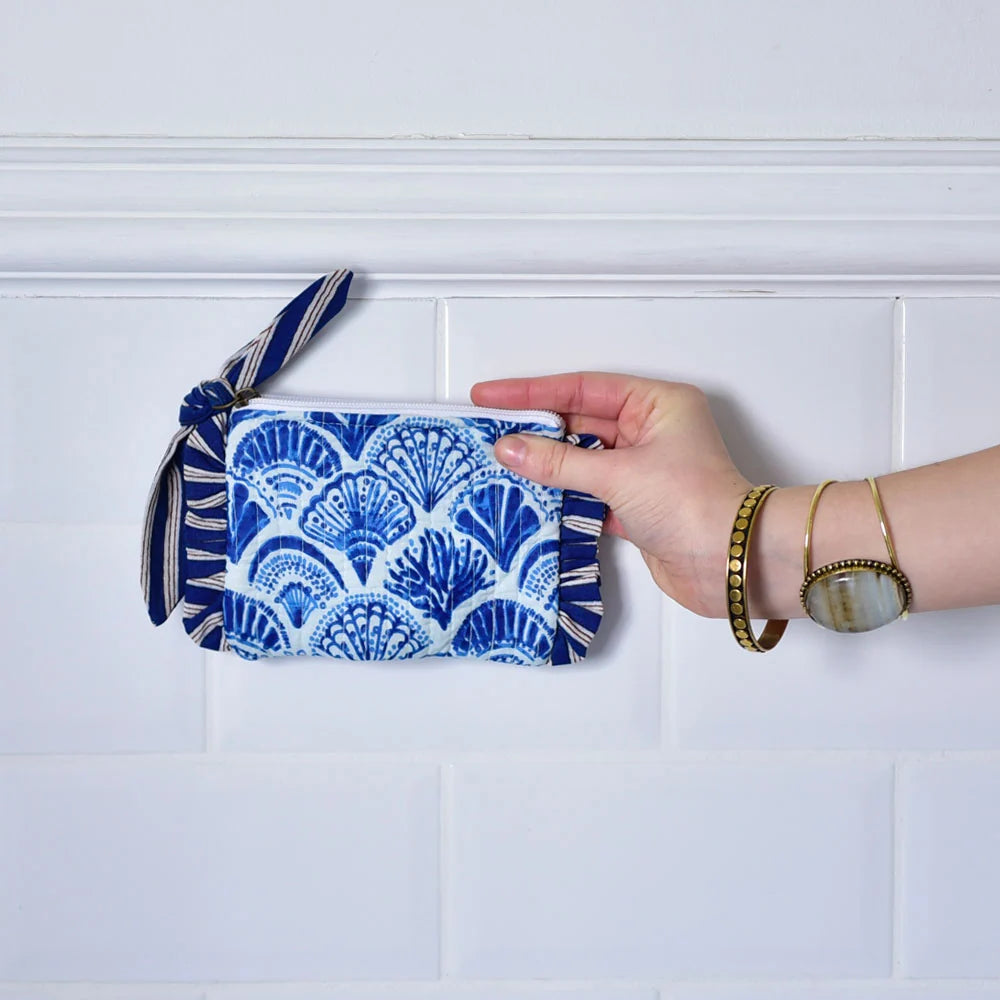 Powell Craft - Blue & White Stipe Sea Shell Quilted Coin Purse