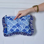 Powell Craft - Blue & White stripe Seashell Quilted Make up Bag