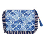 Powell Craft - Blue & White stripe Seashell Quilted Make up Bag