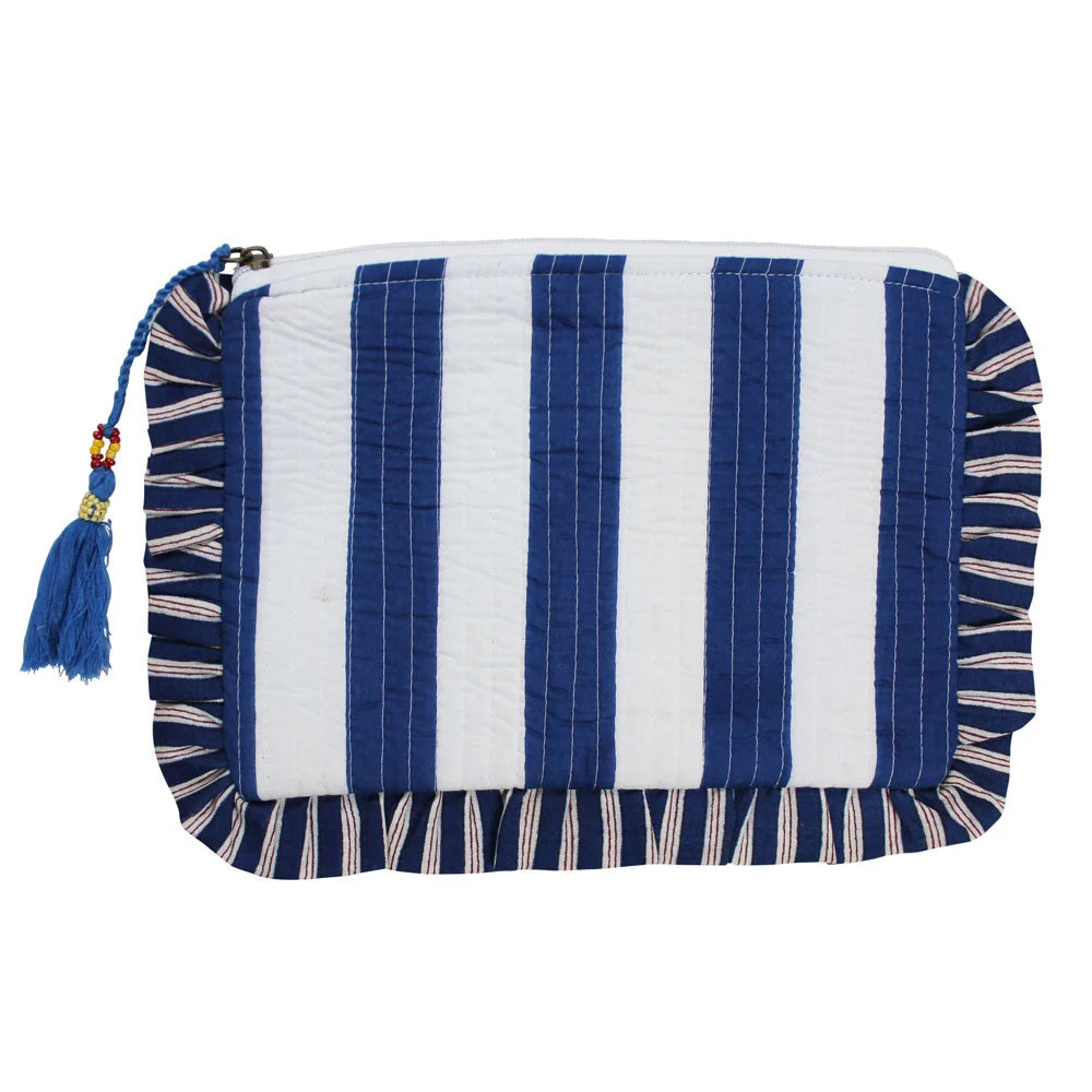 Powell Craft - Blue & White stripe Seashell Quilted Make up Bag