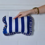 Powell Craft - Blue & White stripe Seashell Quilted Make up Bag