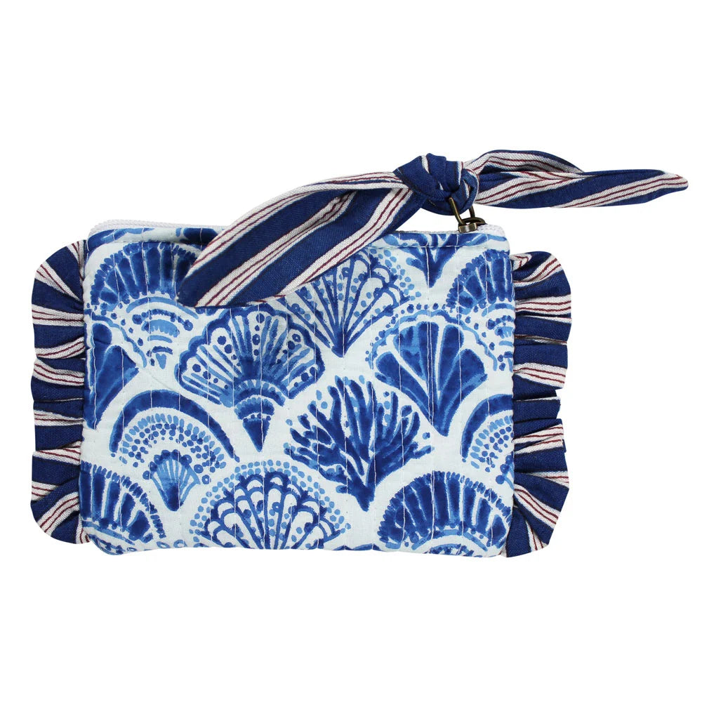 Powell Craft - Blue & White Stipe Sea Shell Quilted Coin Purse