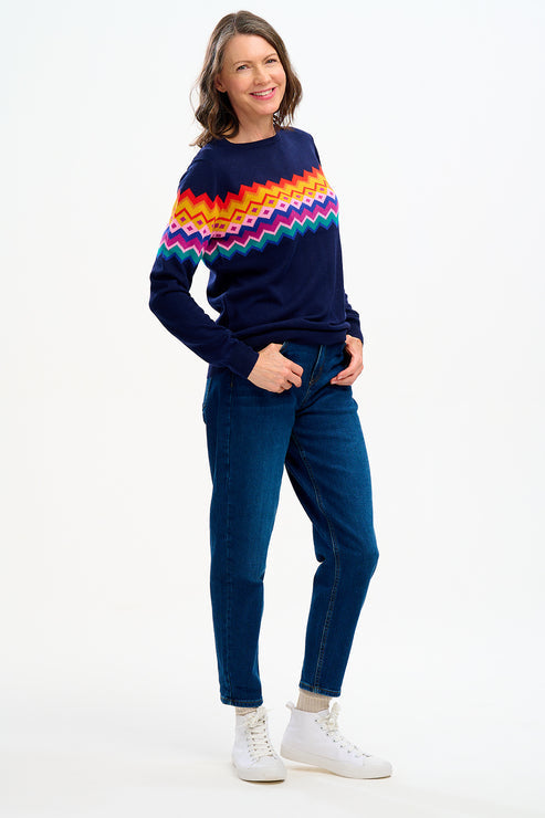 Rita Jumper - Navy, Fairisle Stripe