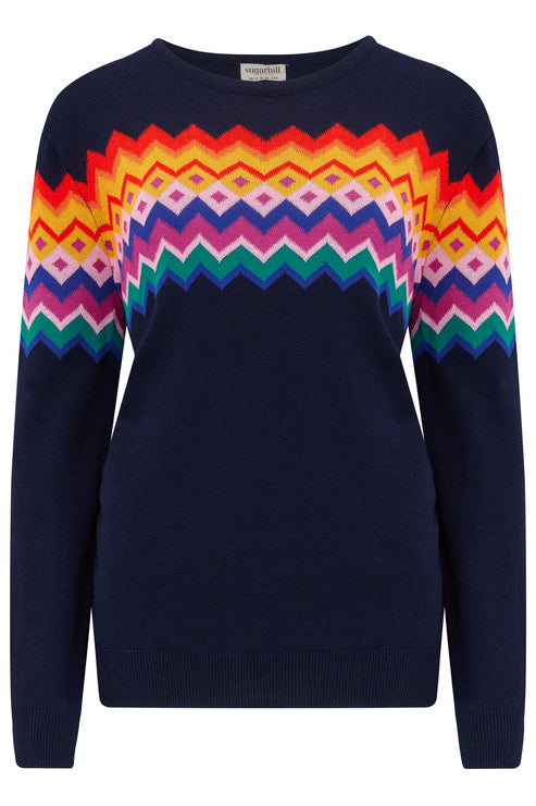 Rita Jumper - Navy, Fairisle Stripe
