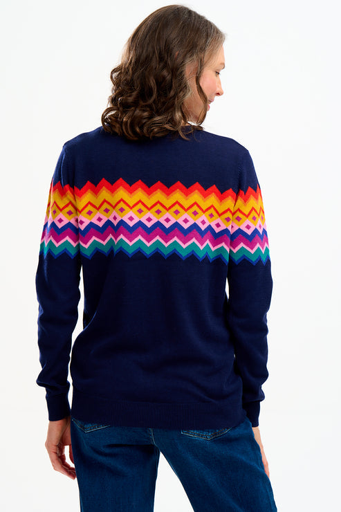 Rita Jumper - Navy, Fairisle Stripe